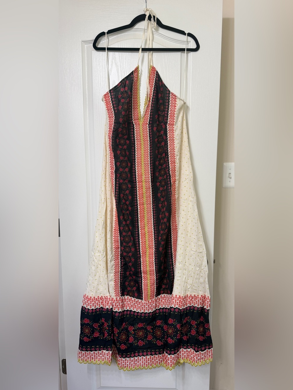 Free People Cubana Border Print Chiffon Halter Maxi dress in Ivory Combo - Picture 3 of 5